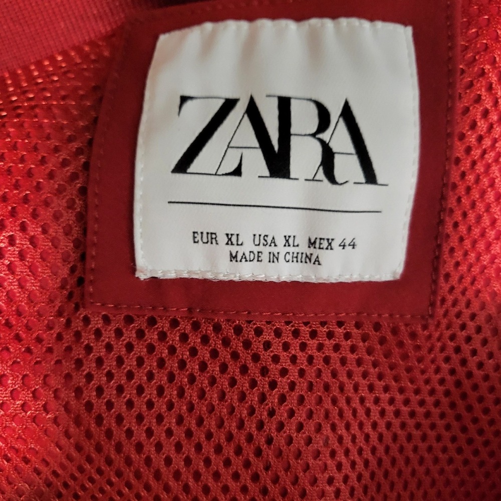 Zara Man Red Bomber Jacket Lightweight Mesh Lined Full Zip Mens XL - Picture 4 of 5